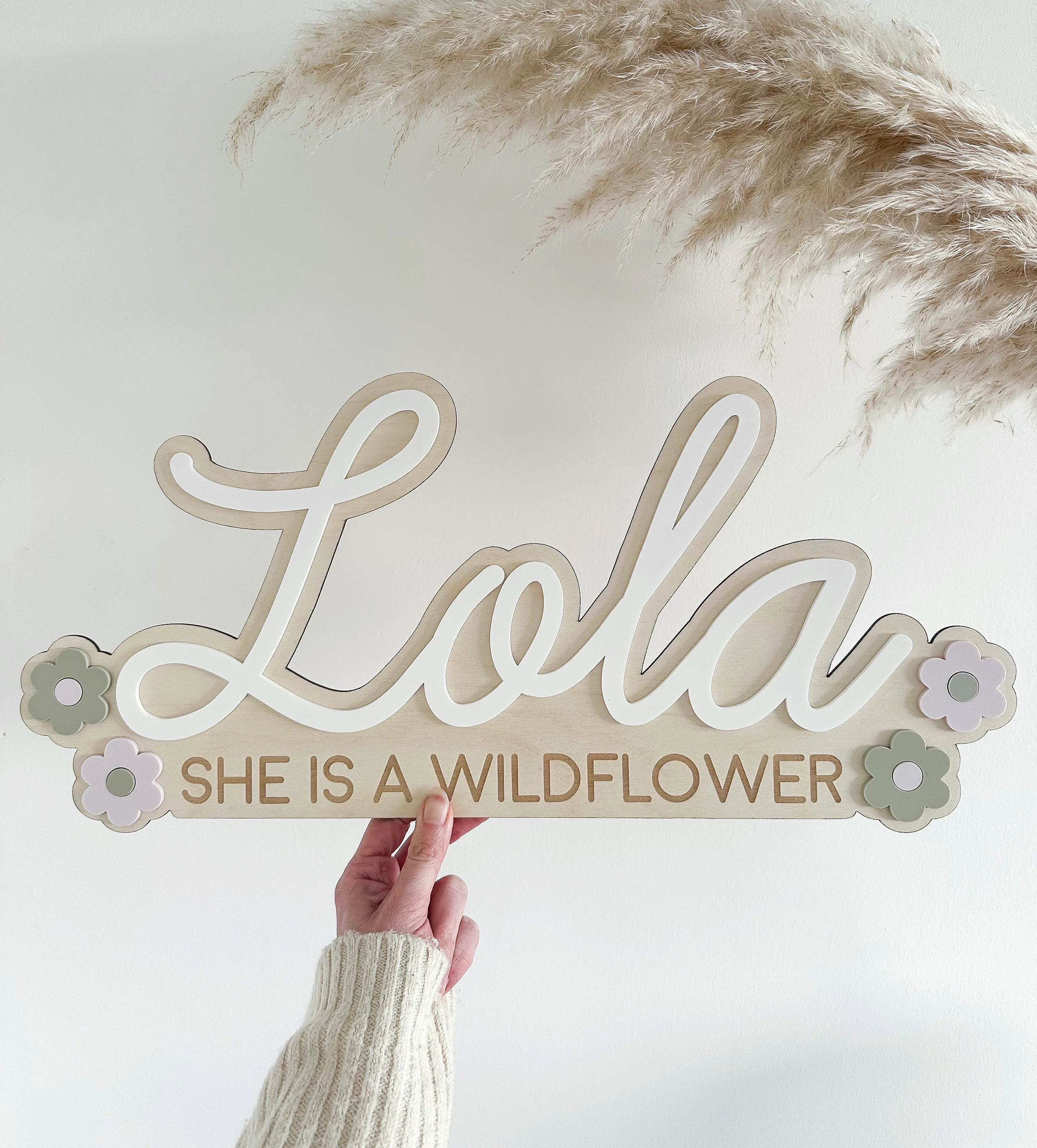 Double Layered Floral Name Wall Sign