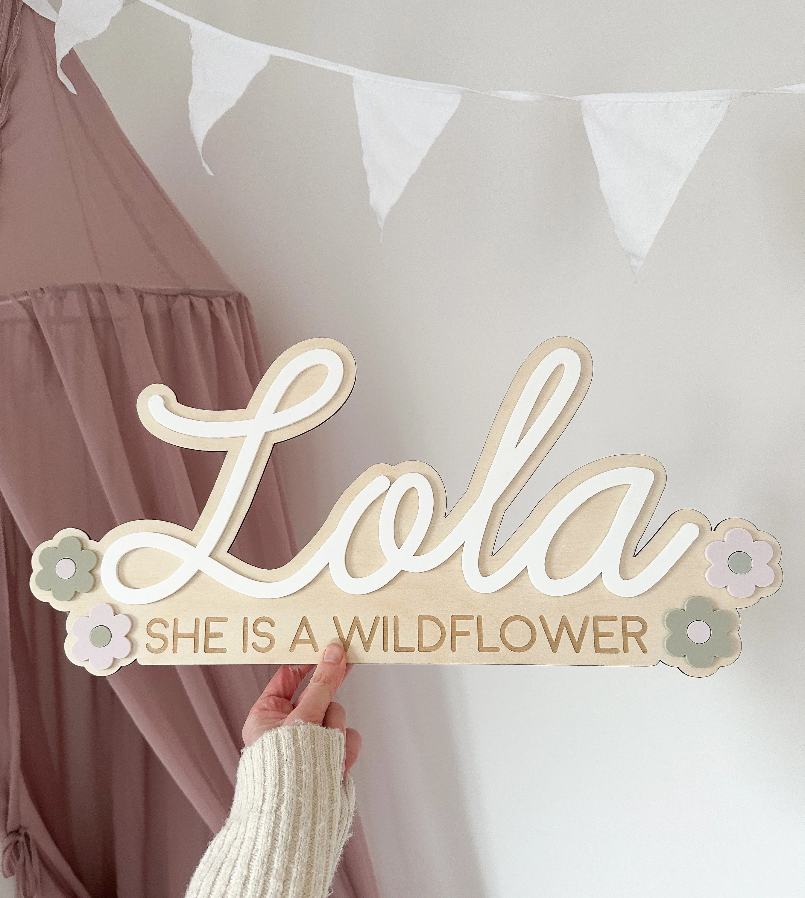 Double Layered Floral Name Wall Sign alternate view