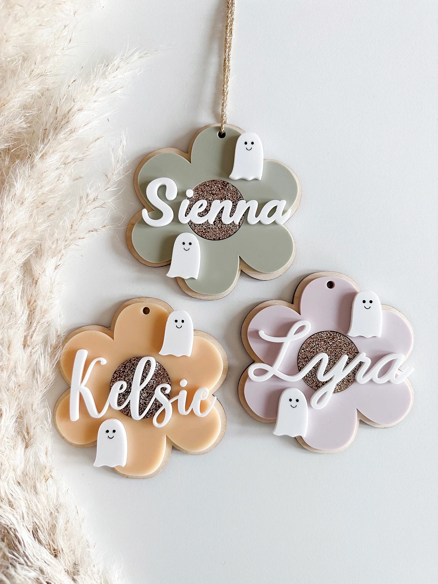 Personalised Daisy and Ghost Boho Halloween Boo Basket Tags