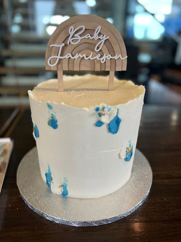 Personalised Layered Rainbow Boho Wooden Cake Topper image 3