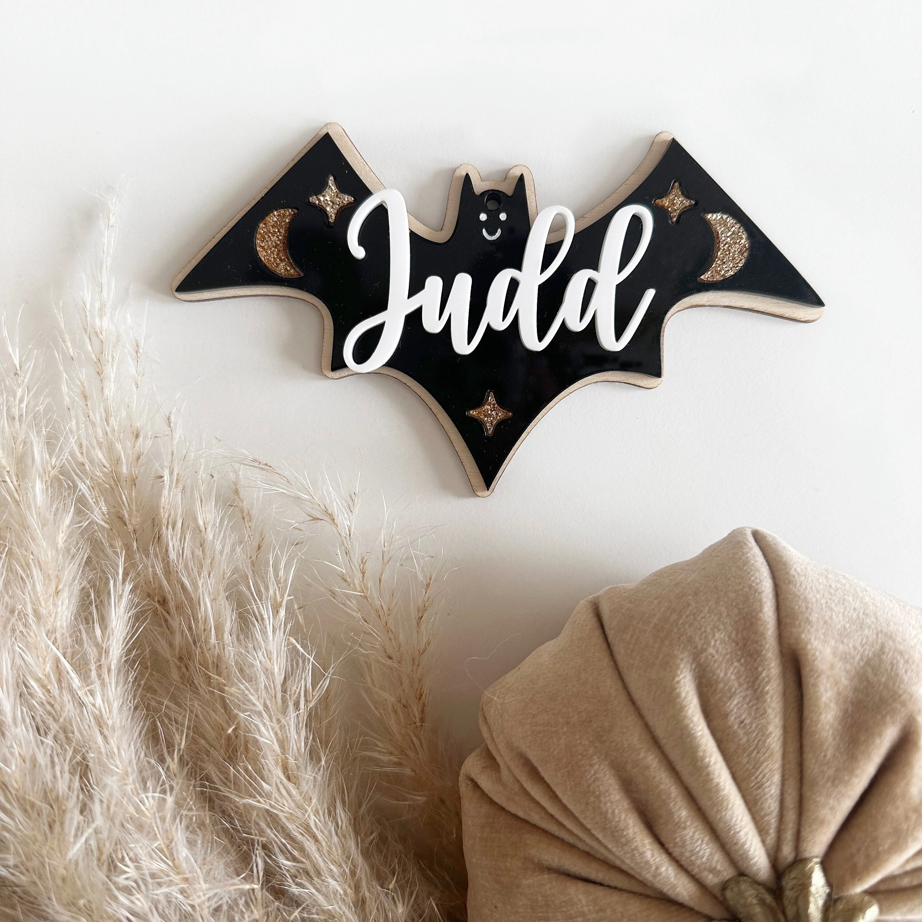 Personalised Retro Style Bat Boo Basket Tag
