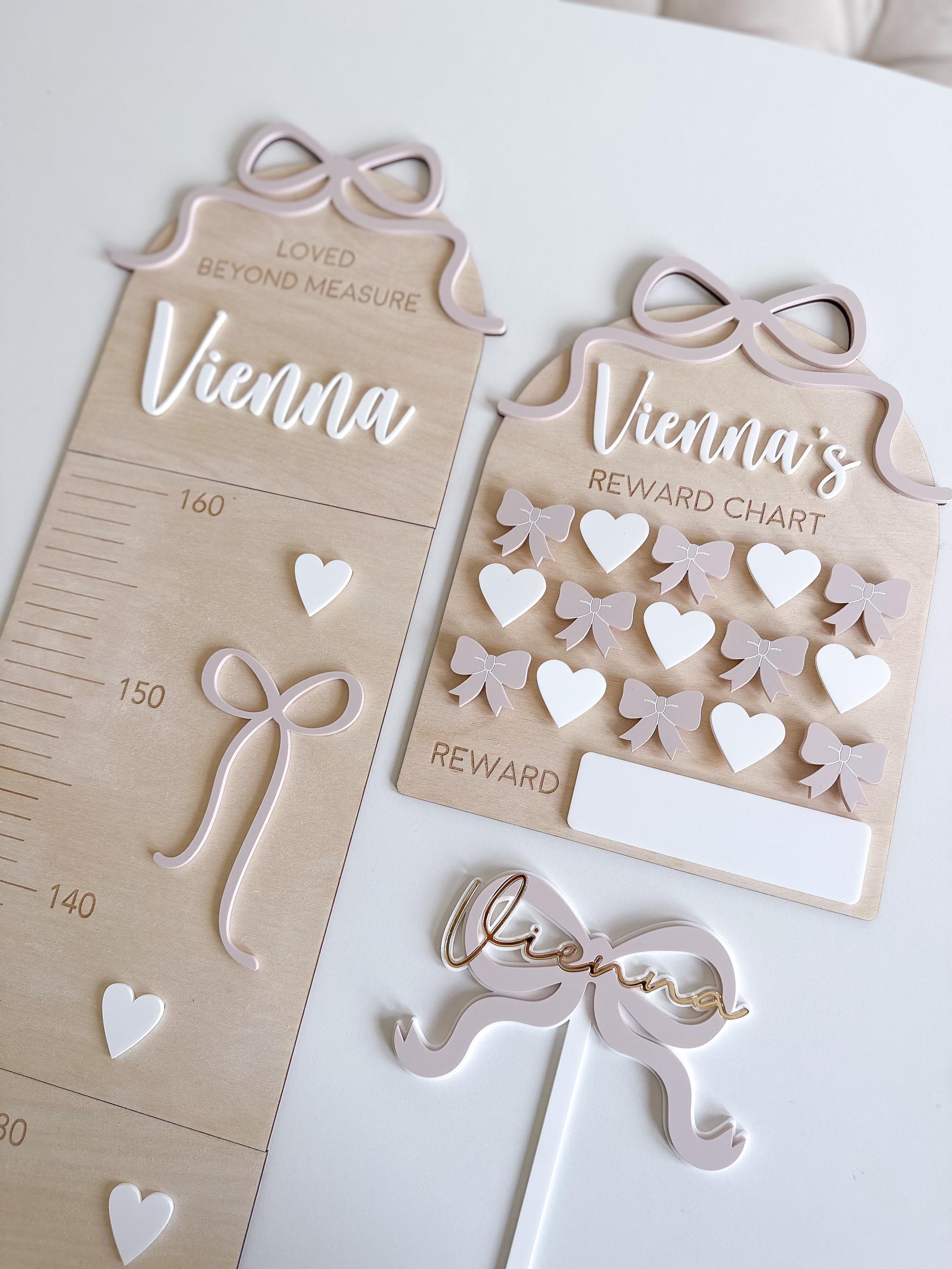 Personalised Reusable Bow and Heart Reward Chart alternate view